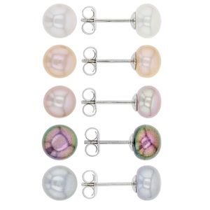 NWT JTV Multi-Color Cultured Freshwater Pearl Stud Earring Set of 5